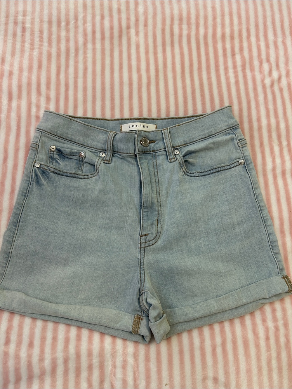 eunina Light Wash Cuffed Denim Shorts
